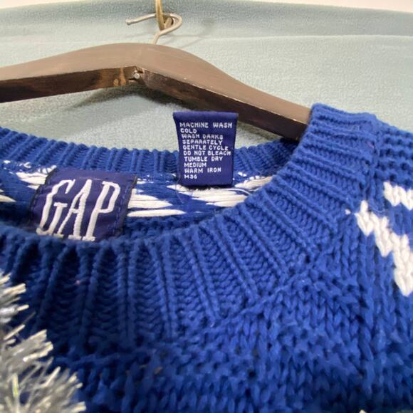 GAP‎ Chunky Knit Holiday Light Up Sweater Ugly Christmas 1986-2016 Blue & White - Picture 10 of 10